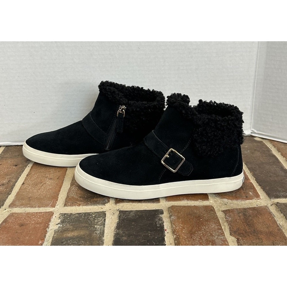 Cole Haan NANTUCKET Cozy Ankle Suede Boots H2O Black Faux-Shearling Trim Wm Sz 8 - Picture 4 of 7
